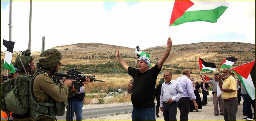 محتج فلسطينى فى وجه سلاح الاحتلال الإسرائيلى