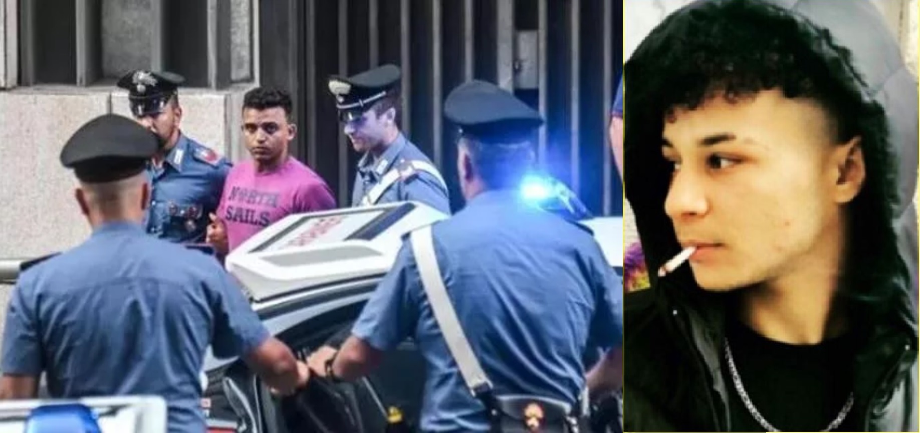 المجنى عليه إلى اليمين وأحد الجناة مقبوض عليه من الشرطة الإيطالية