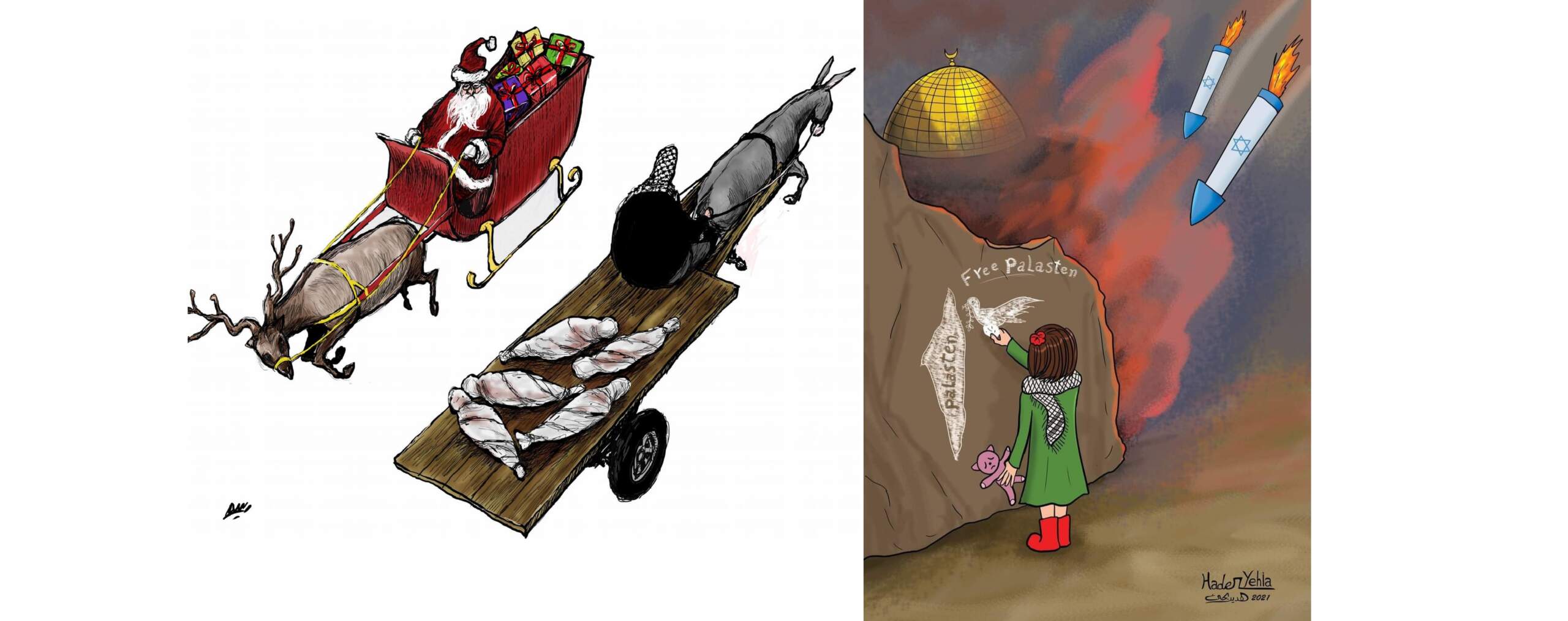 لوحات كاريكاتير تعكس مأساة فلسطين