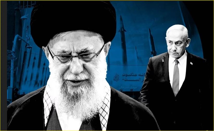 المرشد الإيرانى خامنئى وفى الخلفية نتنياهو