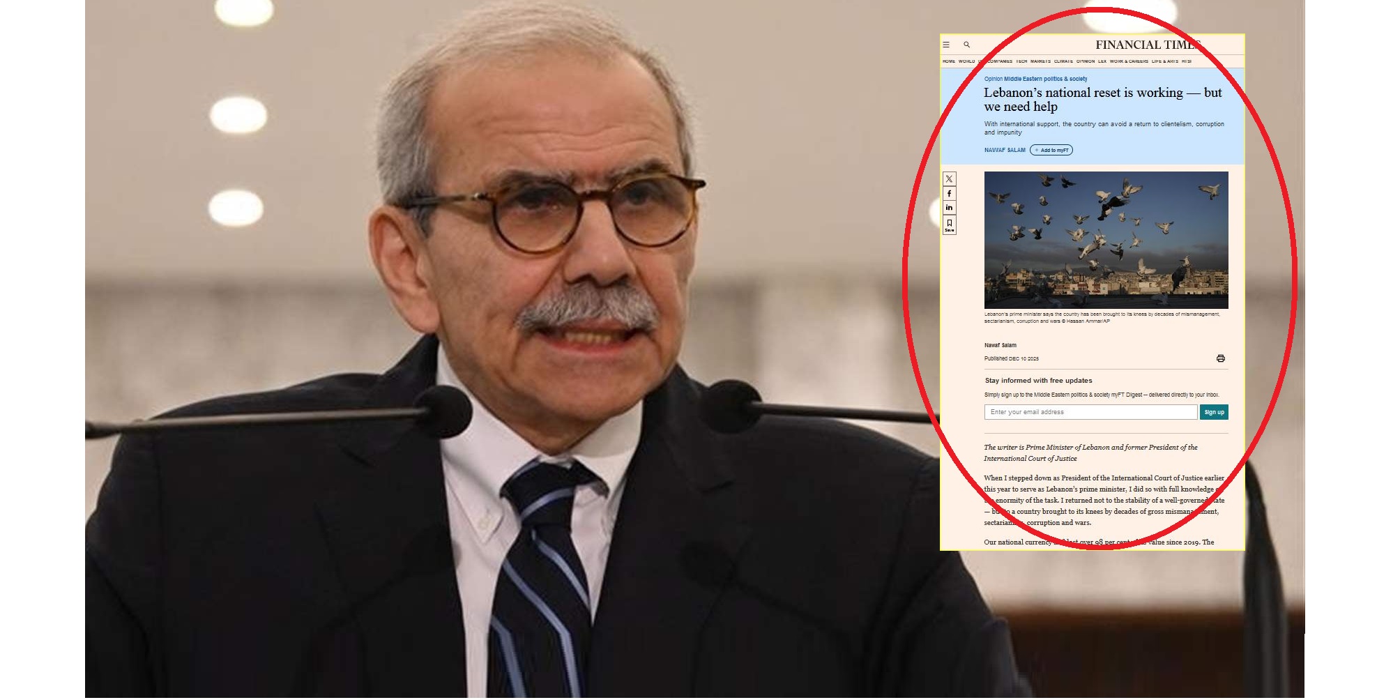 نواف سلام ومقاله فى فايننشال تايمز