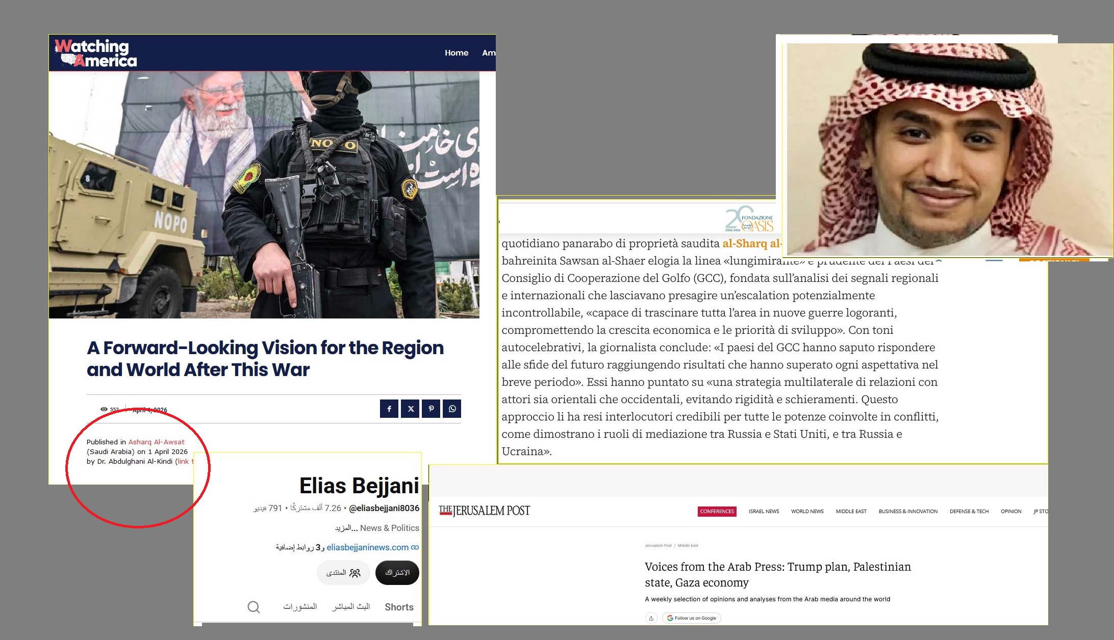 بعض المواقع والصحف التى نقلت مقال د. عبد الغنى الكندى (صورته فى الإطار)