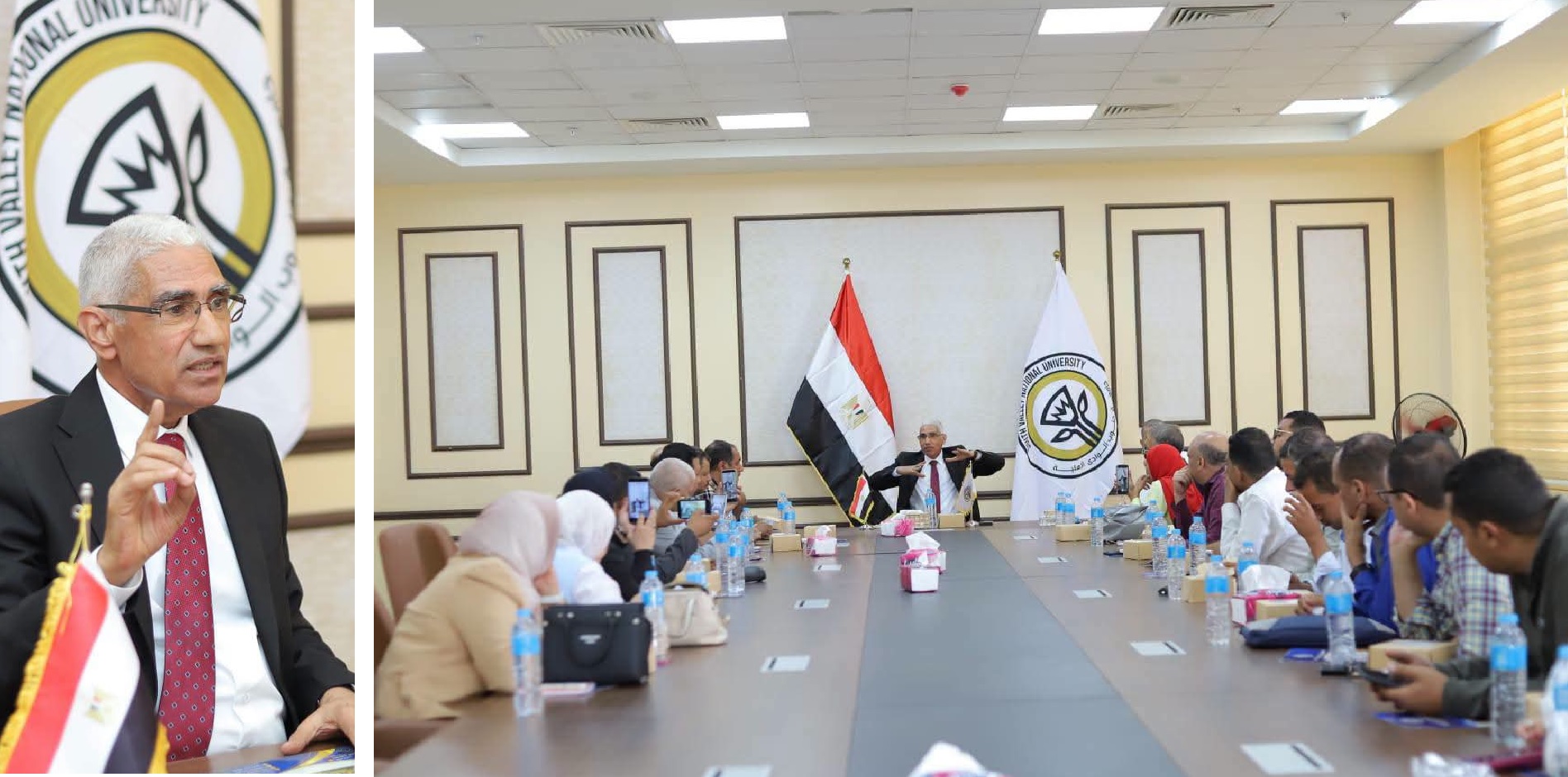 د. عباس منصور رئيس جامعة جنوب الوادي الأهلية فى لقائه مع الصحفيين والإعلاميين