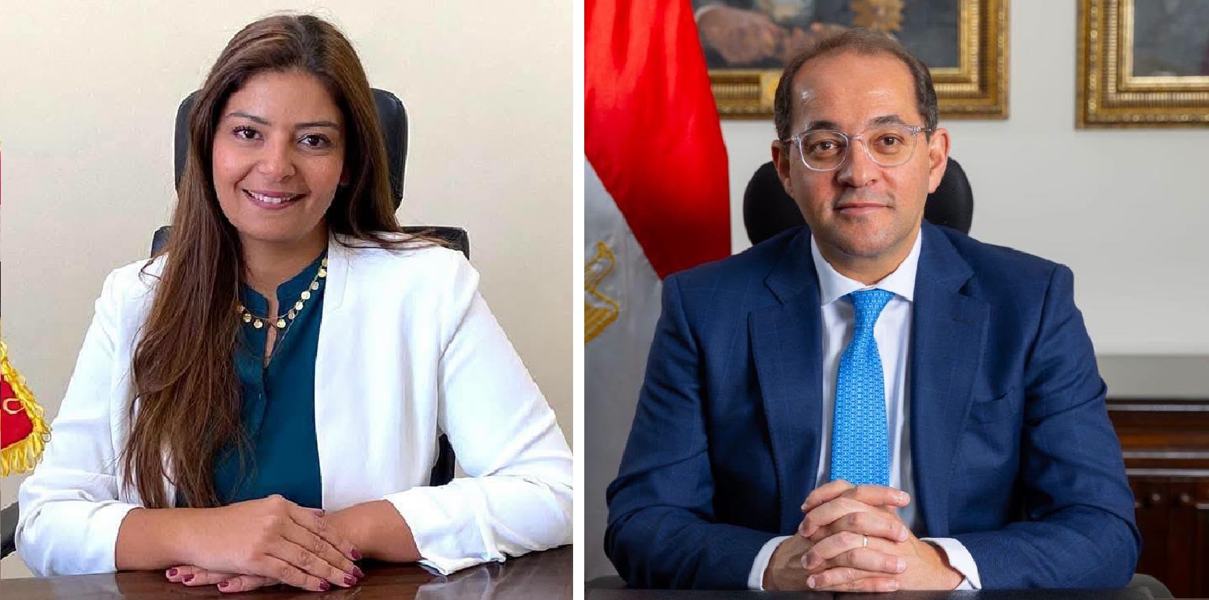 أحمد كجوك وزير المالية ونيفين منصور، مساعد الوزير لشؤون الاستثمار